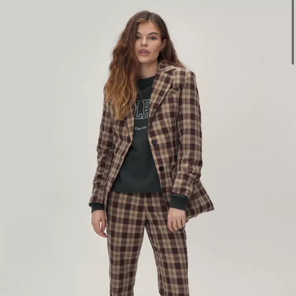Brown Plaid Tailored Blazer